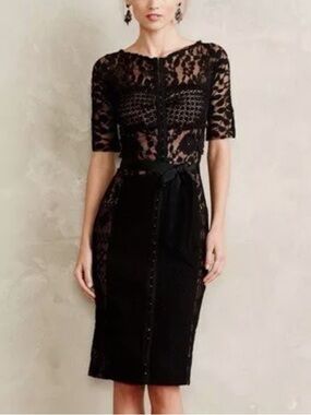 byron lars gisella lace sheath dress NEW Byron Lars Beauty Mark Gisella Lace & Button Classic Black Sheath Dress,  0P